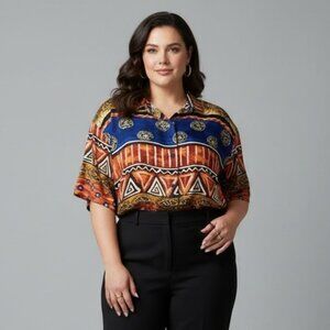 PLUS PREFERRED | VINTAGE Multicolored Patterned Button Down Blouse Sz 24